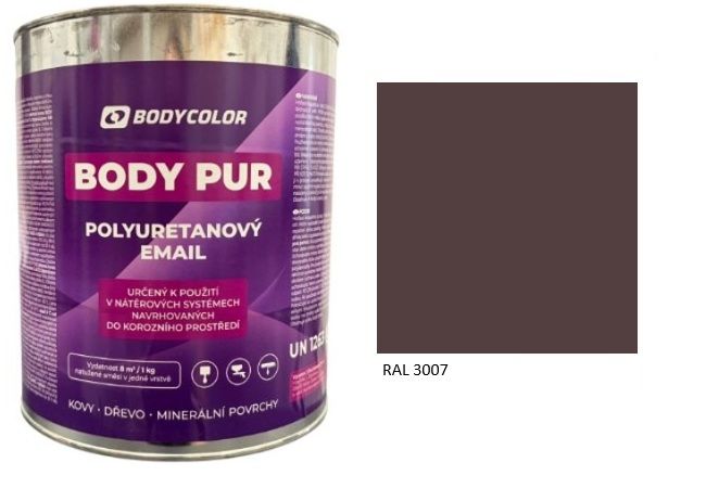 Polyuretánová farba 4:1 polomatná RAL 3007 – čiernočervená 2,25L / 3,10KG