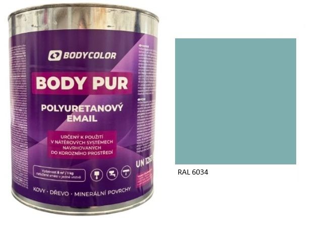 Polyuretánová farba 4:1 polomatná RAL 6034 – pastelová tyrkysová 4,5L / 6,21KG