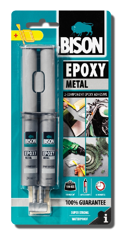 BISON EPOXY METAL pevné, odolné epoxidové lepidlo, tekutý kov, spracovateľnosť 45min 24ML
