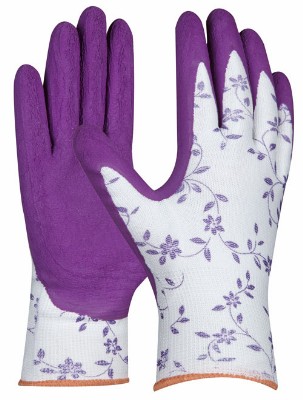 Gebol Pracovné rukavice záhradné FLOWER LILA č.7, s latexovou ochrannou vrstvou